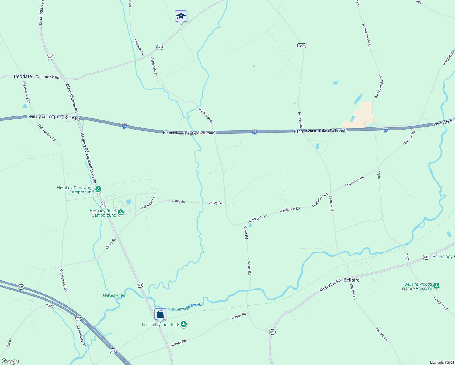 map of restaurants, bars, coffee shops, grocery stores, and more near 1686 Mapledale Road in Elizabethtown