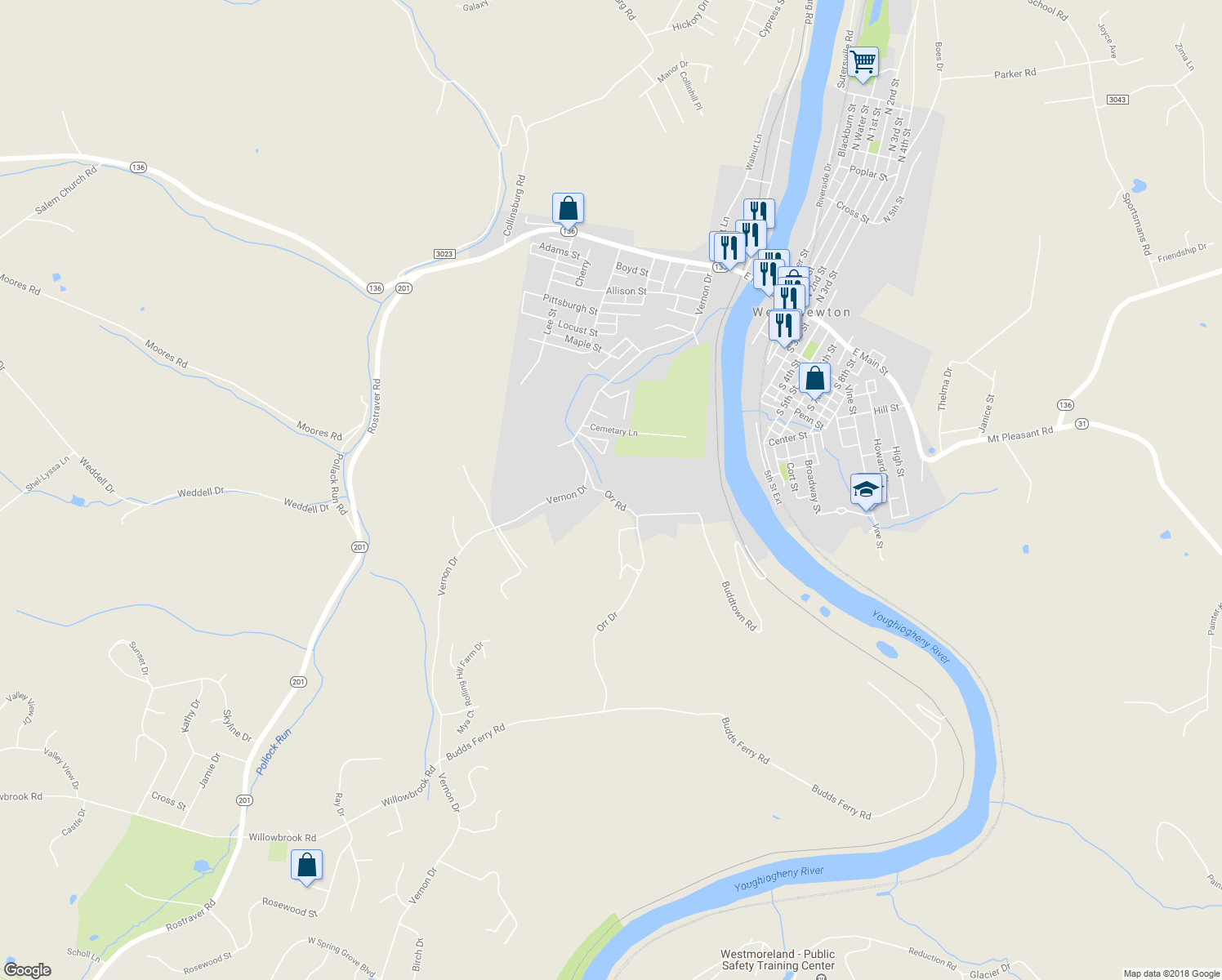 map of restaurants, bars, coffee shops, grocery stores, and more near 31 Orr Road in West Newton