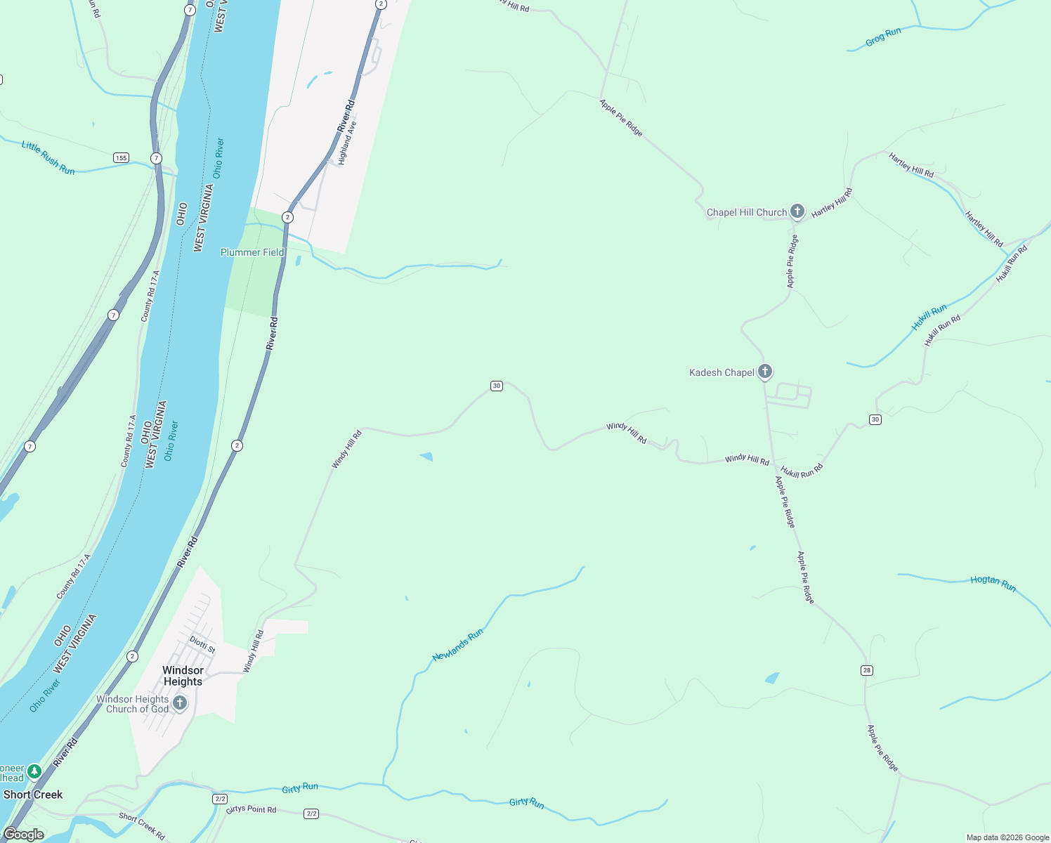 map of restaurants, bars, coffee shops, grocery stores, and more near 2496 Windy Hill Road in Wellsburg