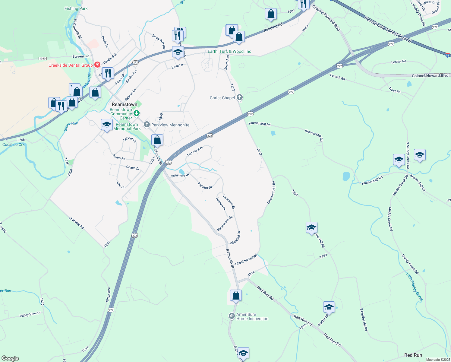 map of restaurants, bars, coffee shops, grocery stores, and more near 60 Summers Drive in Stevens
