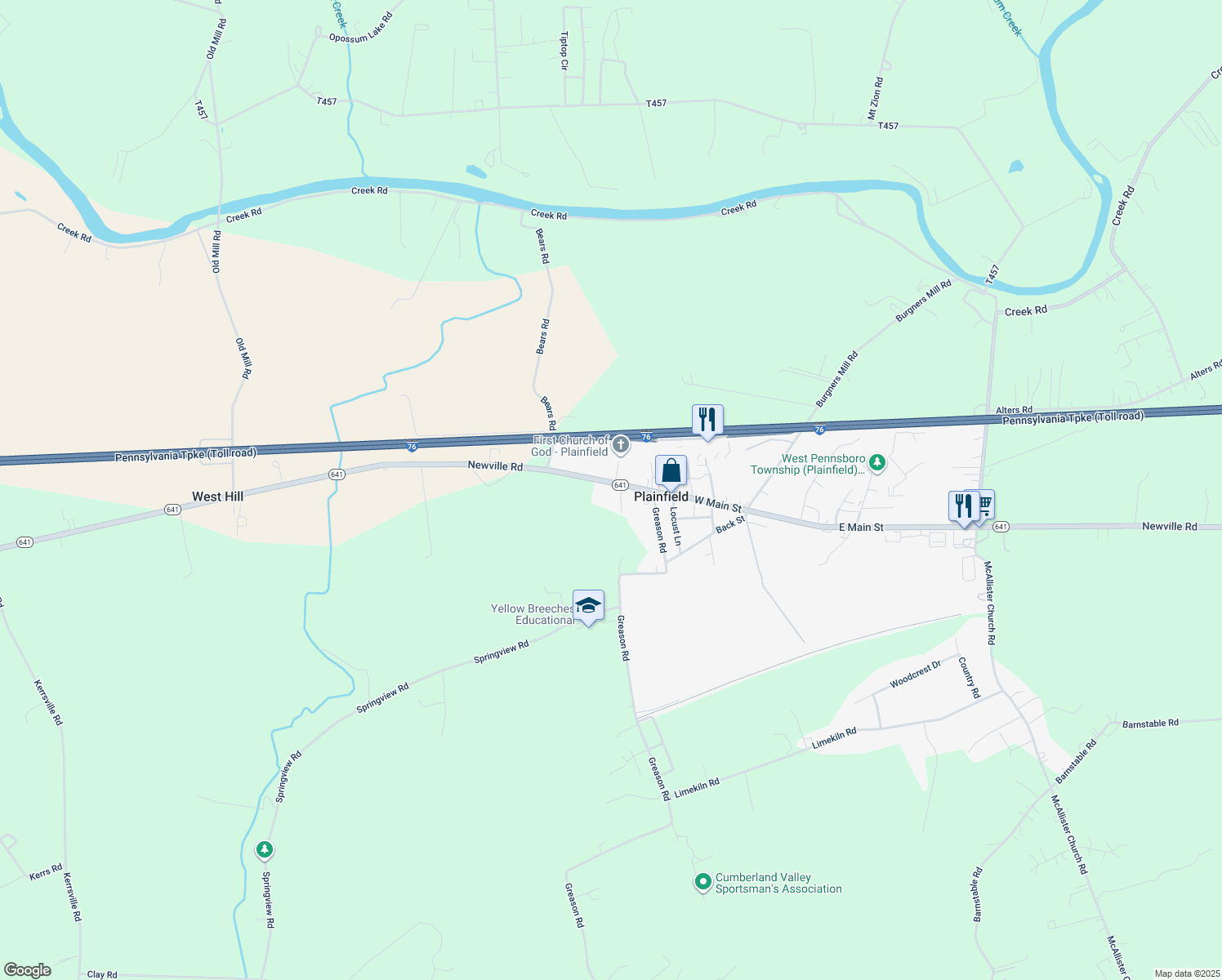 map of restaurants, bars, coffee shops, grocery stores, and more near 2088 Newville Road in Carlisle