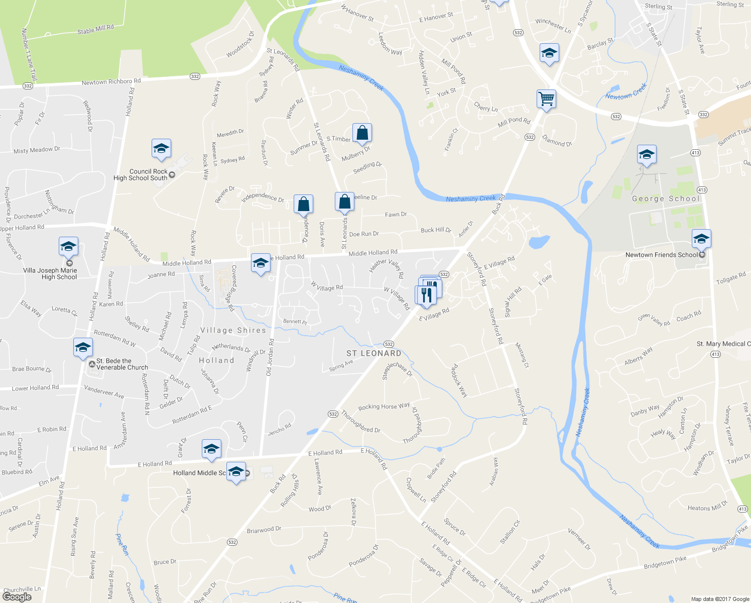 map of restaurants, bars, coffee shops, grocery stores, and more near 62 Portsmouth Court in Holland