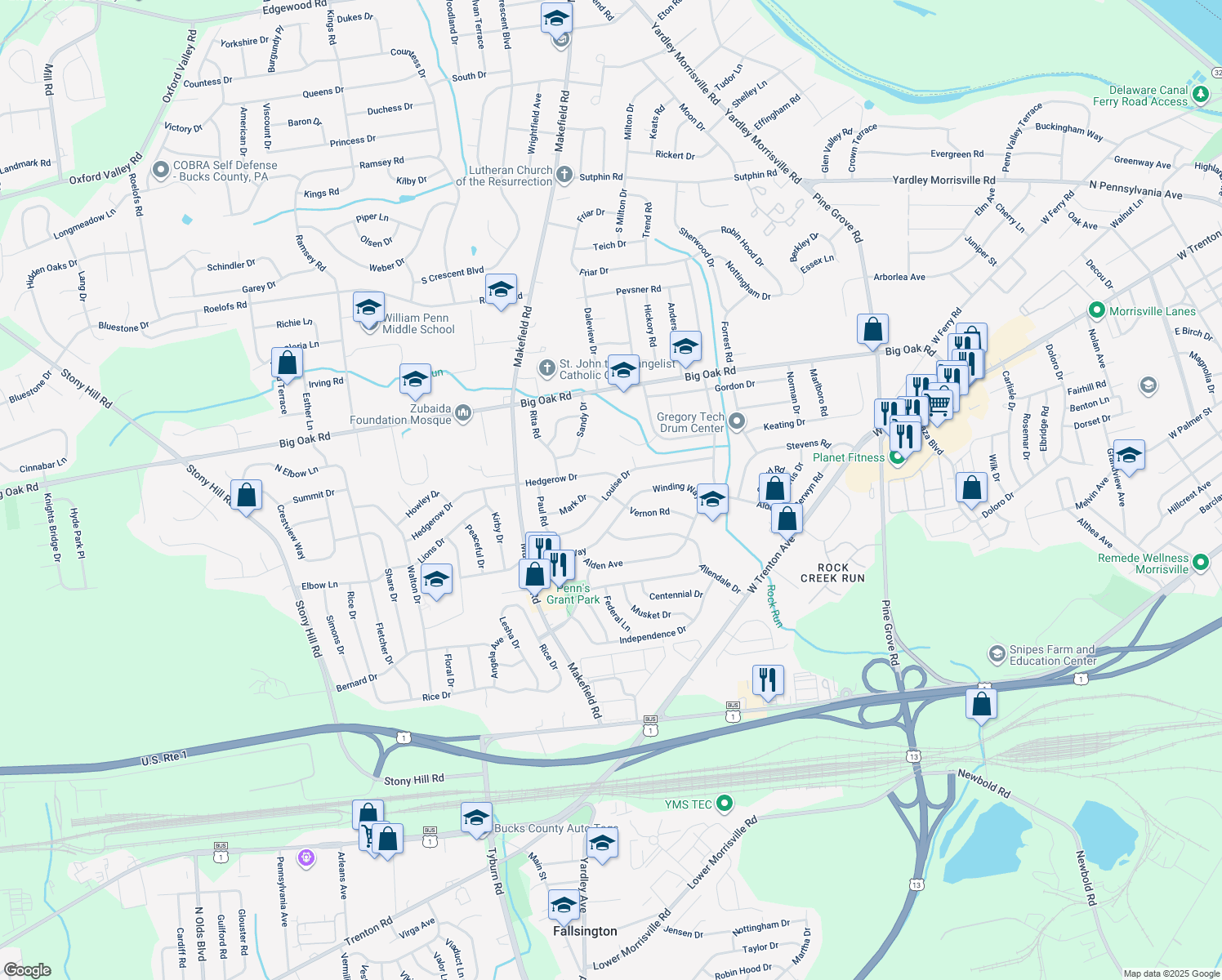 map of restaurants, bars, coffee shops, grocery stores, and more near 204 Louise Drive in Morrisville