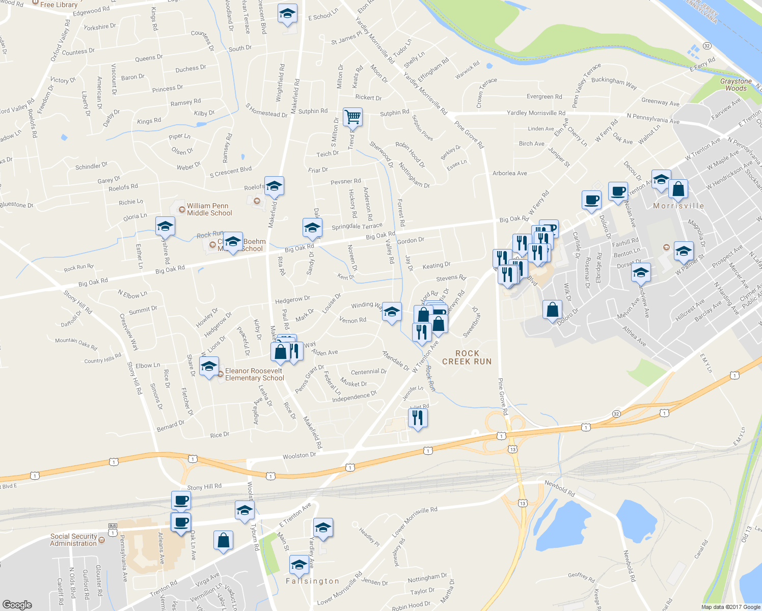 map of restaurants, bars, coffee shops, grocery stores, and more near 232 Winding Way in Morrisville