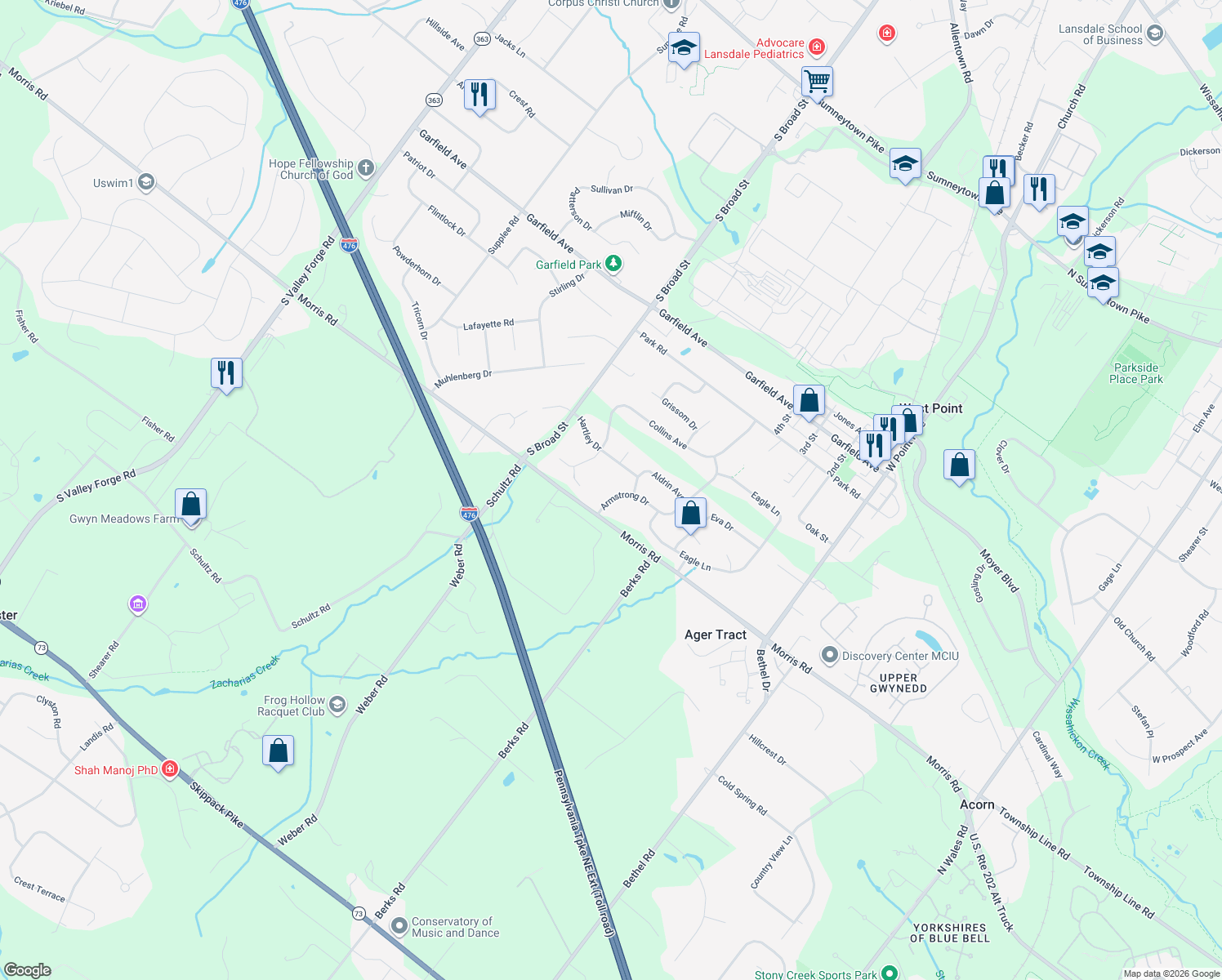 map of restaurants, bars, coffee shops, grocery stores, and more near 1978 Armstrong Dr in Lansdale