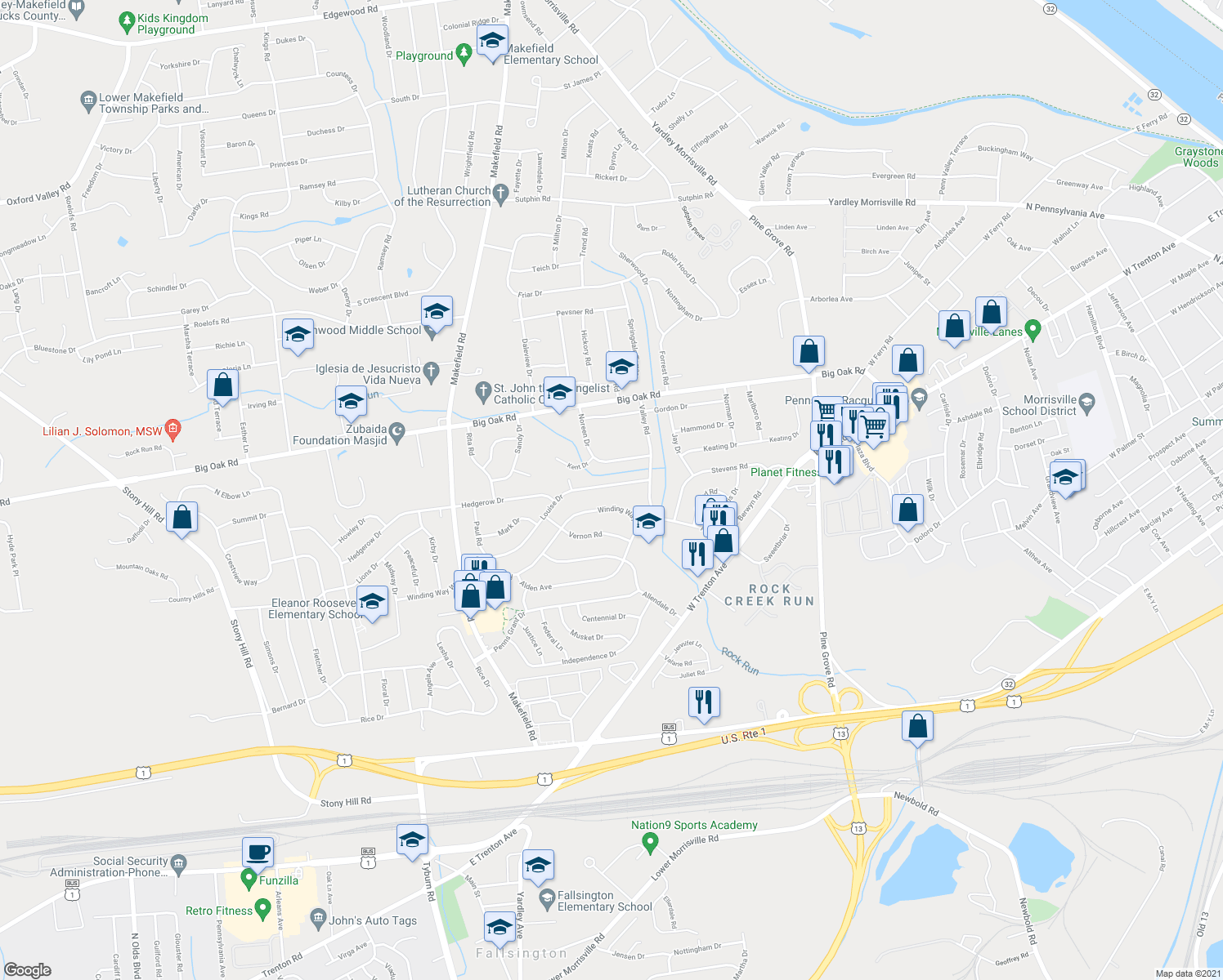 map of restaurants, bars, coffee shops, grocery stores, and more near 227 Louise Drive in Morrisville