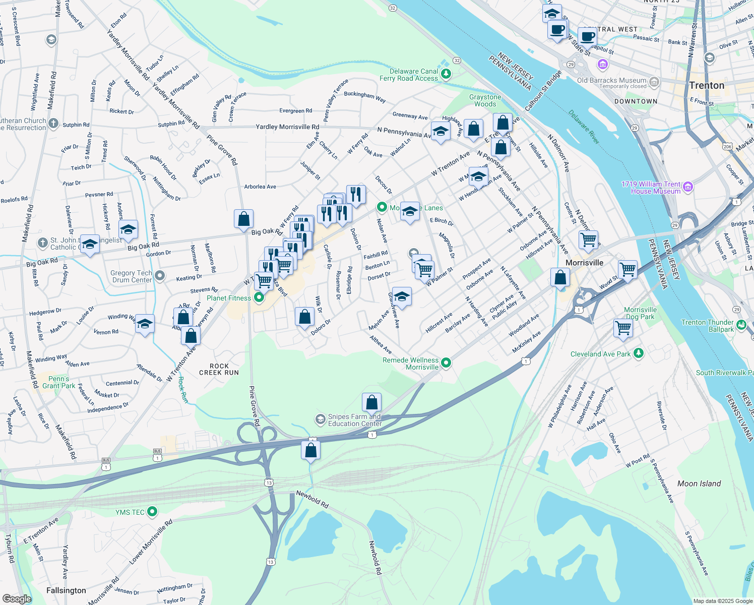 map of restaurants, bars, coffee shops, grocery stores, and more near 611 Rutland Road in Morrisville