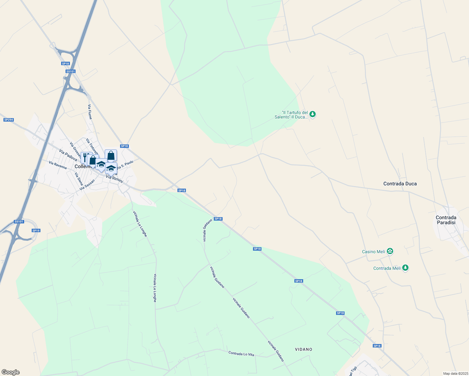 map of restaurants, bars, coffee shops, grocery stores, and more near 260 Strada Comunale Purifiche in Galatina