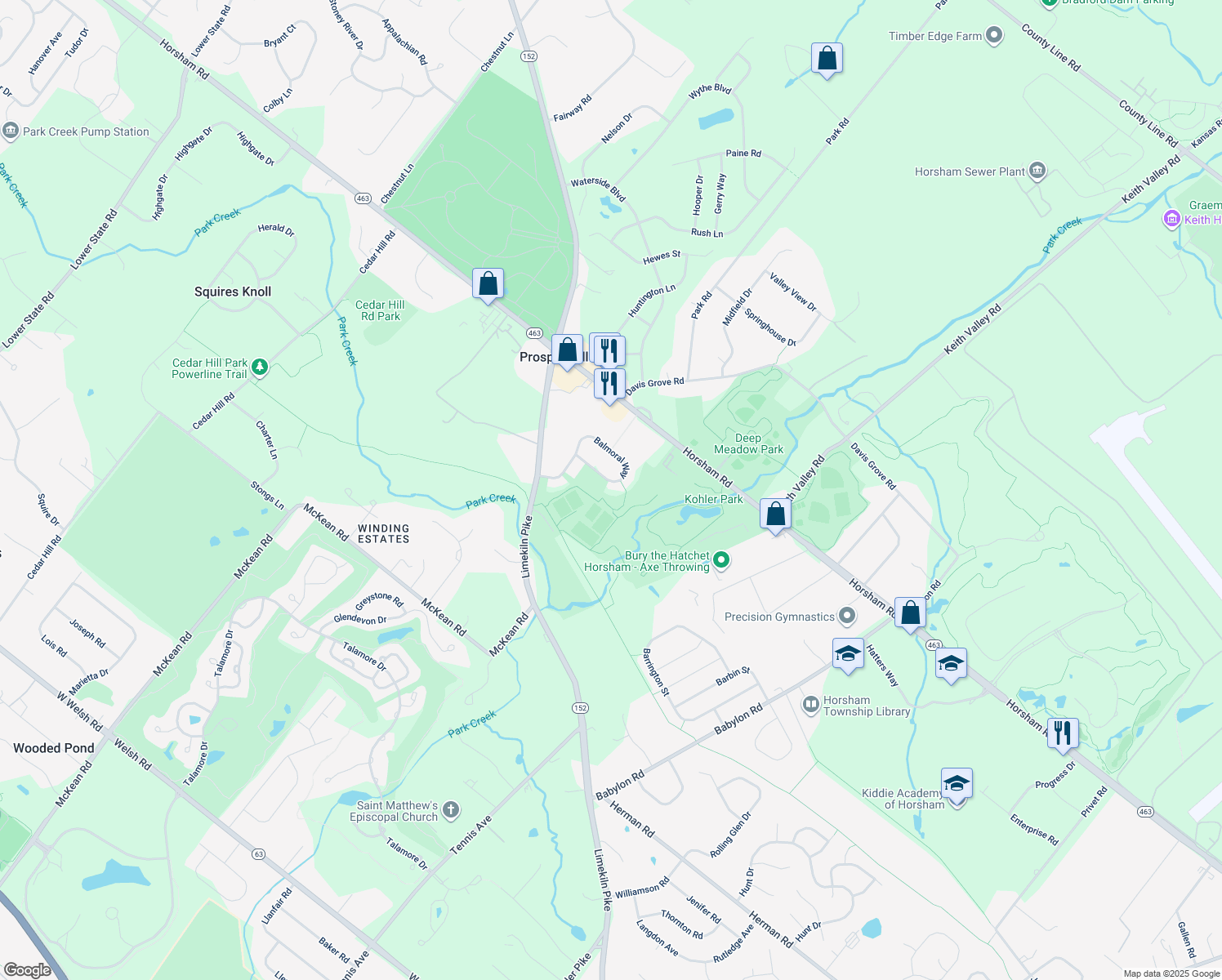 map of restaurants, bars, coffee shops, grocery stores, and more near 1019 Balmoral Way in Maple Glen