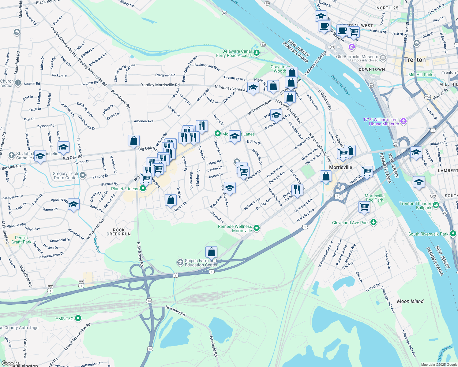 map of restaurants, bars, coffee shops, grocery stores, and more near 19 Carolina Avenue in Morrisville