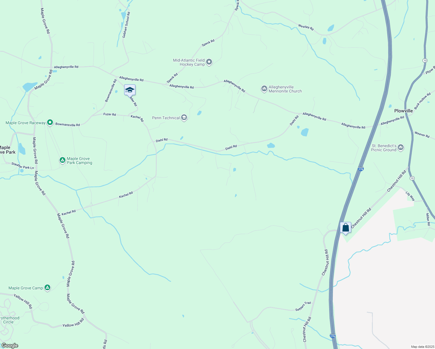 map of restaurants, bars, coffee shops, grocery stores, and more near 34 Dawson Drive in Mohnton