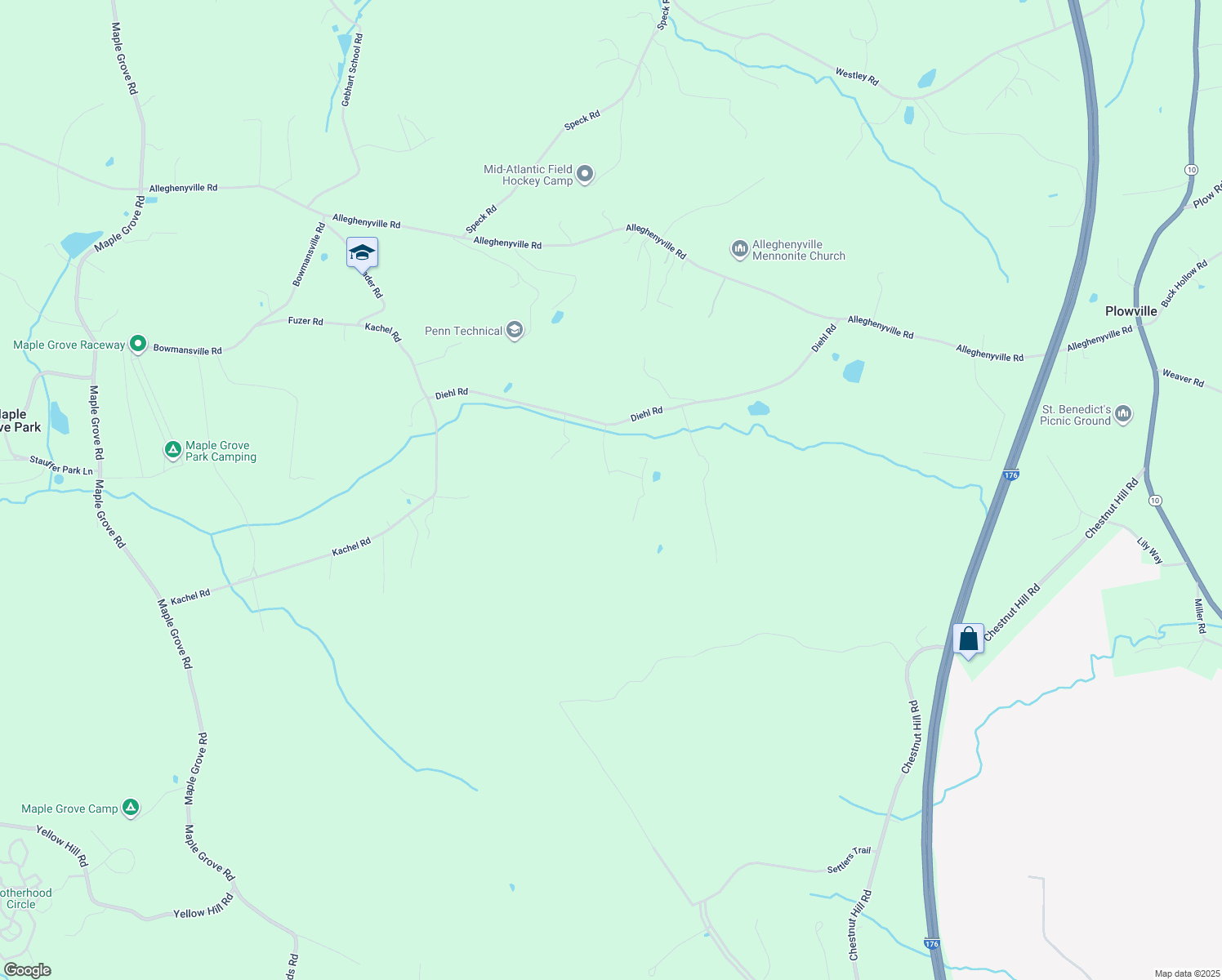 map of restaurants, bars, coffee shops, grocery stores, and more near 34 Dawson Drive in Mohnton