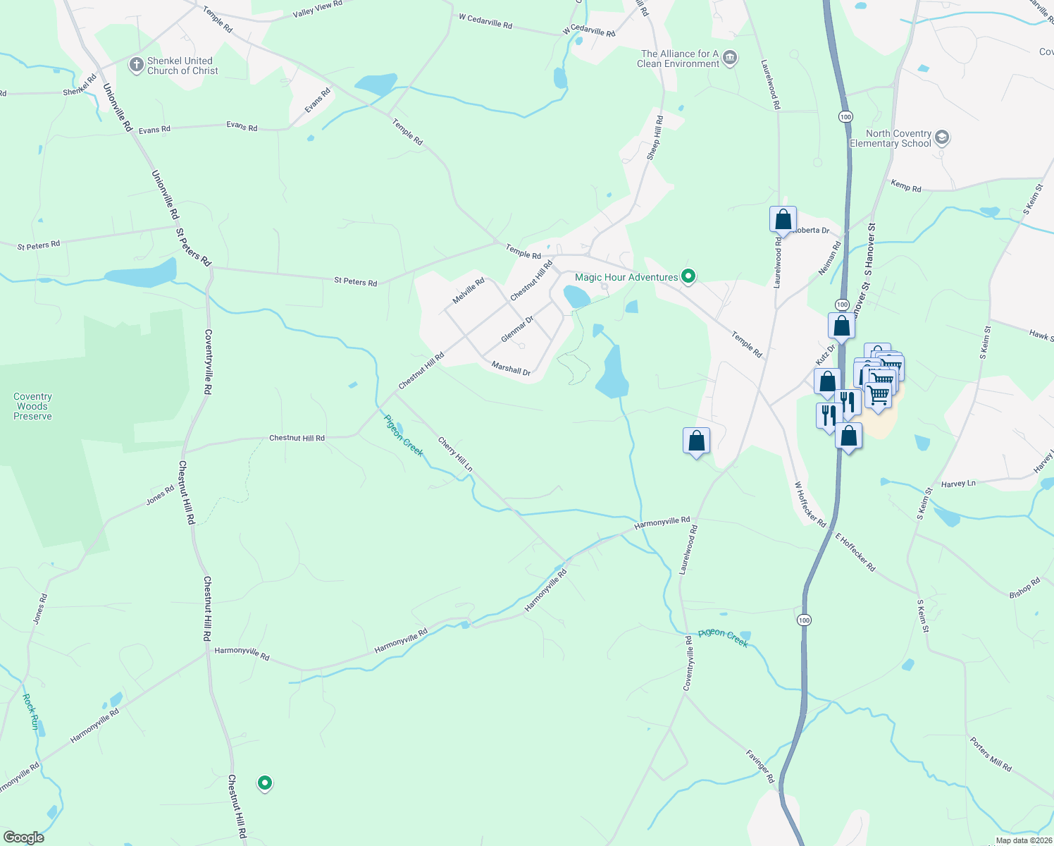 map of restaurants, bars, coffee shops, grocery stores, and more near 930 Malvern Drive in Pottstown