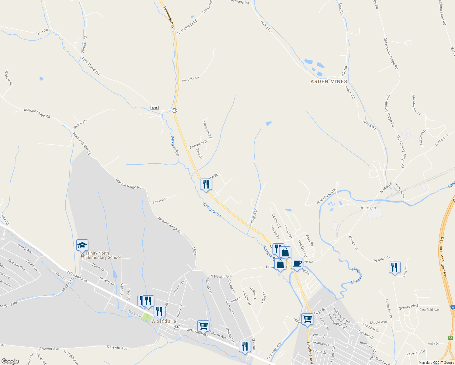 map of restaurants, bars, coffee shops, grocery stores, and more near 49 Saratoga Drive in Washington
