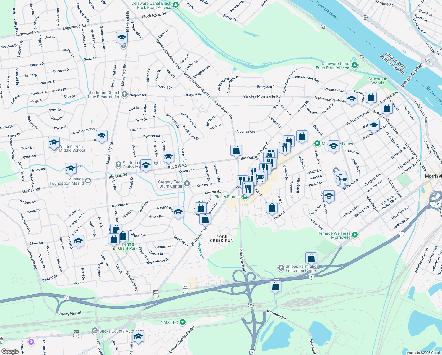 map of restaurants, bars, coffee shops, grocery stores, and more near 184 Marlboro Road in Morrisville