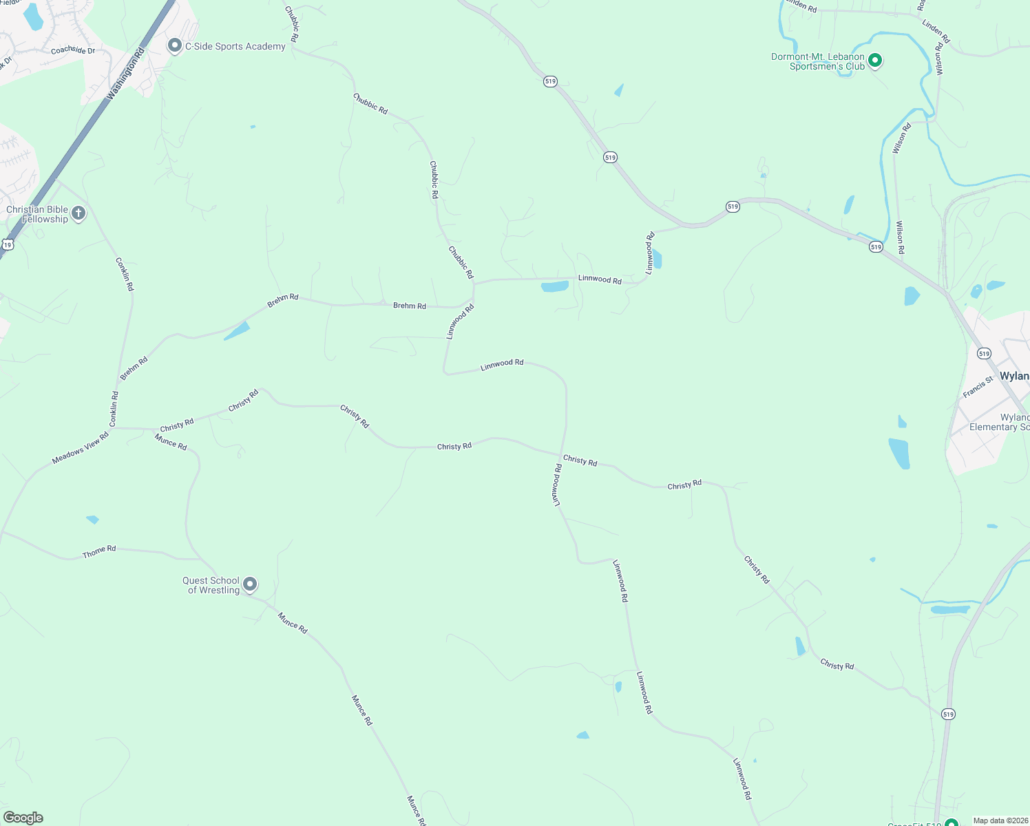 map of restaurants, bars, coffee shops, grocery stores, and more near 295 Christy Road in Eighty Four