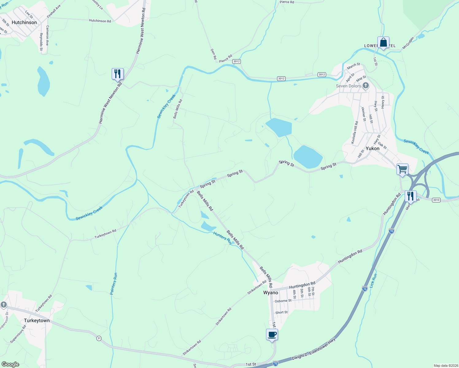 map of restaurants, bars, coffee shops, grocery stores, and more near 152 Spring Street in Yukon