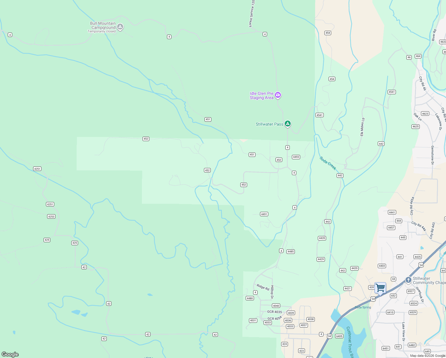 map of restaurants, bars, coffee shops, grocery stores, and more near 661 County Road 452 in Grand Lake