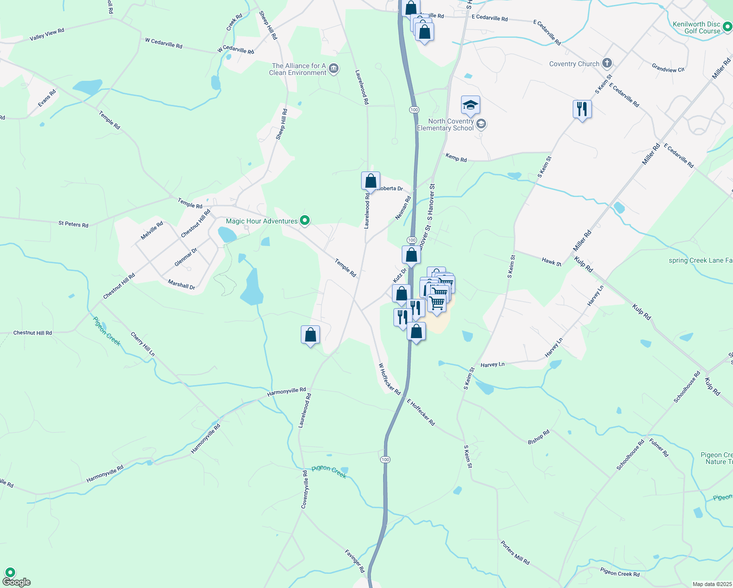 map of restaurants, bars, coffee shops, grocery stores, and more near 685 W Hoffecker Rd in Pottstown