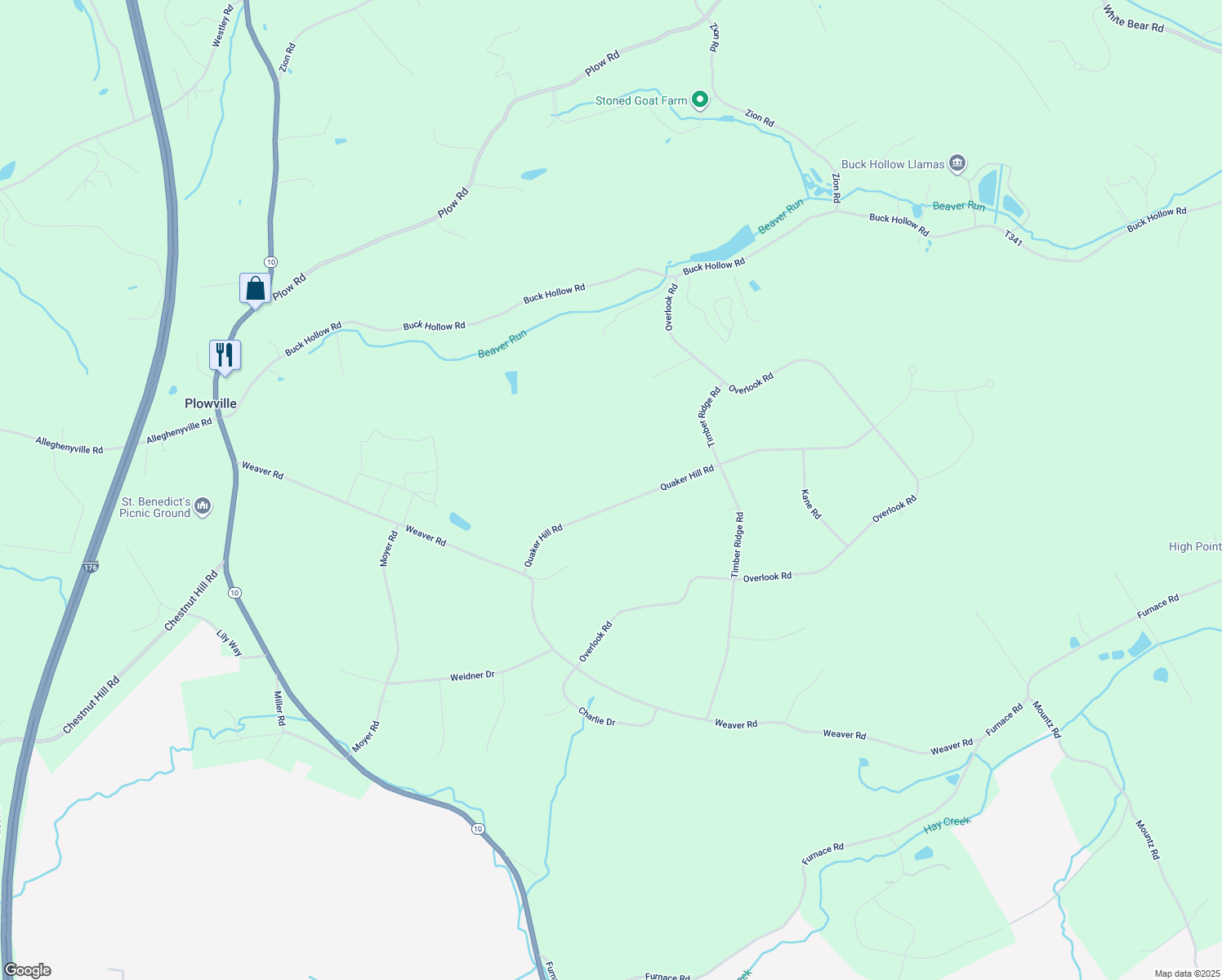 map of restaurants, bars, coffee shops, grocery stores, and more near 145 Quaker Hill Road in Morgantown