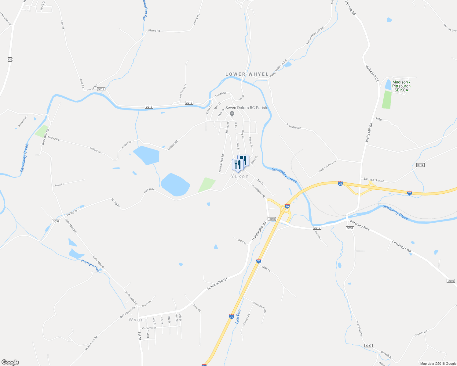 map of restaurants, bars, coffee shops, grocery stores, and more near 114 Yukon Avenue in Yukon