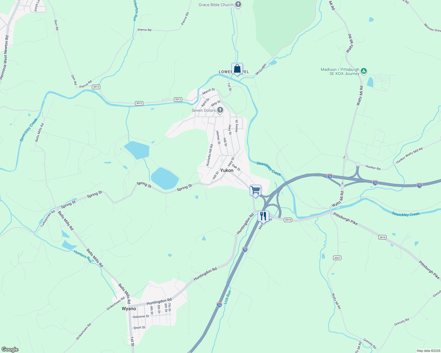 map of restaurants, bars, coffee shops, grocery stores, and more near 114 Yukon Avenue in Yukon