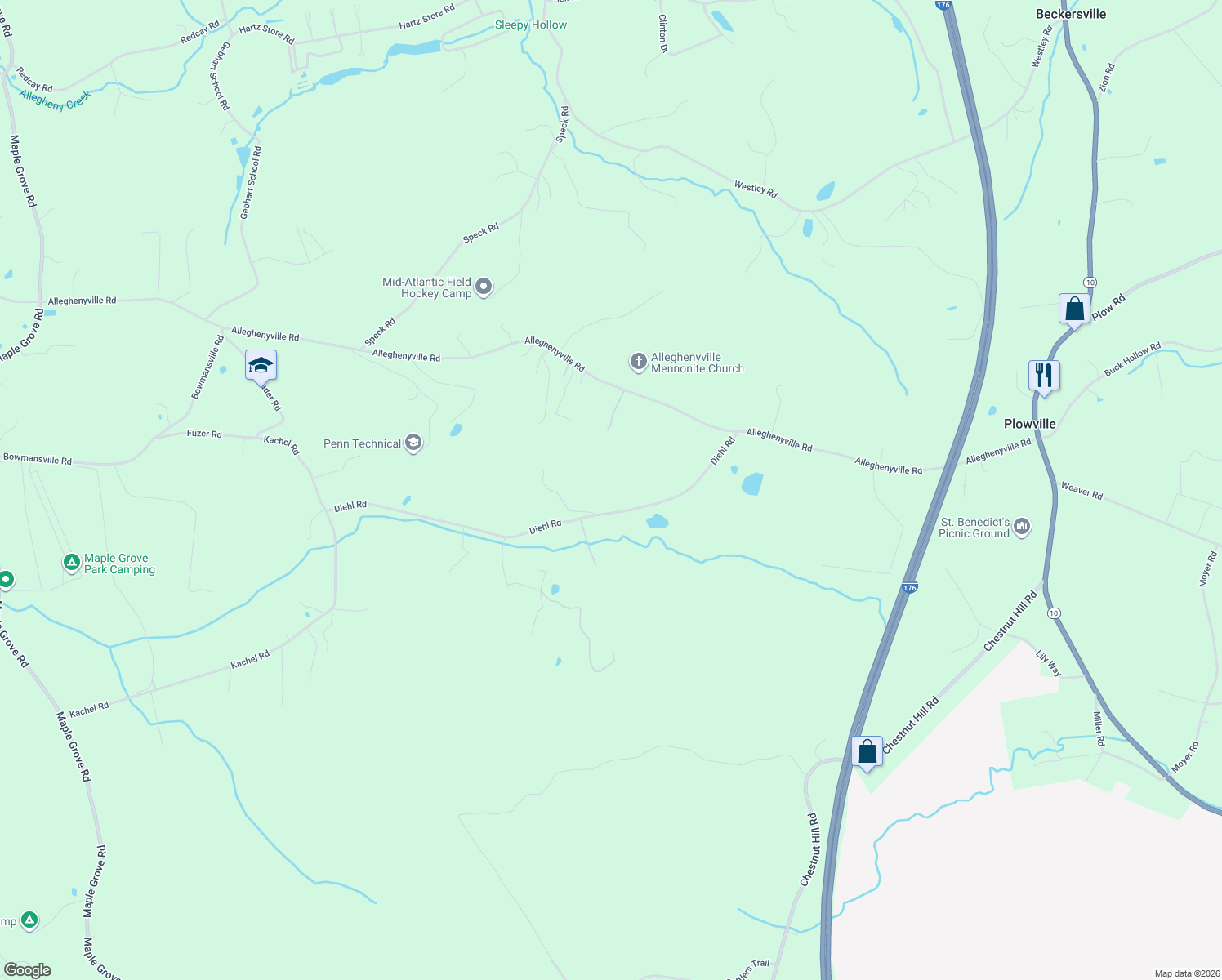 map of restaurants, bars, coffee shops, grocery stores, and more near 5089 Diehl Road in Mohnton