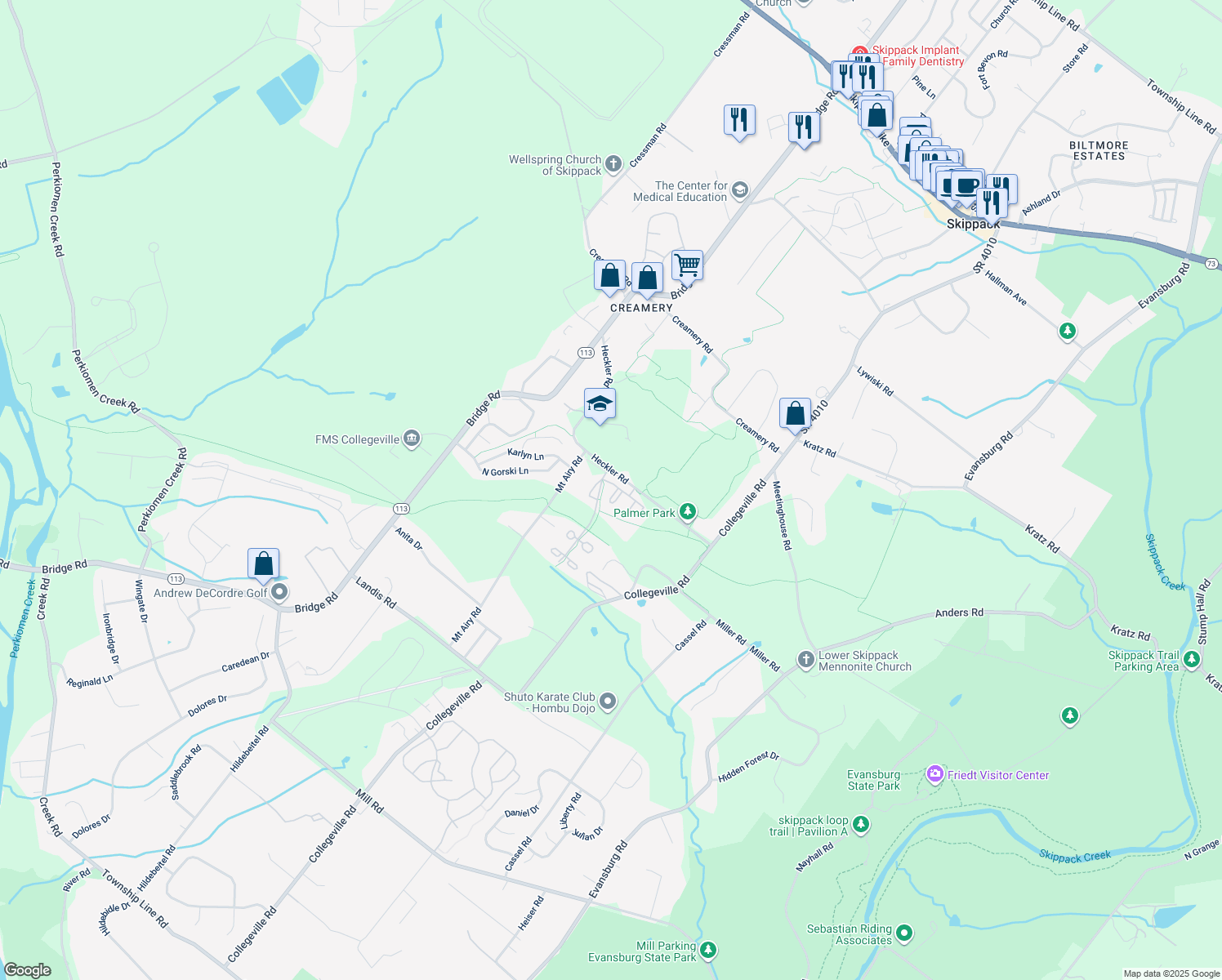map of restaurants, bars, coffee shops, grocery stores, and more near 945 Schwendt Ln in Collegeville