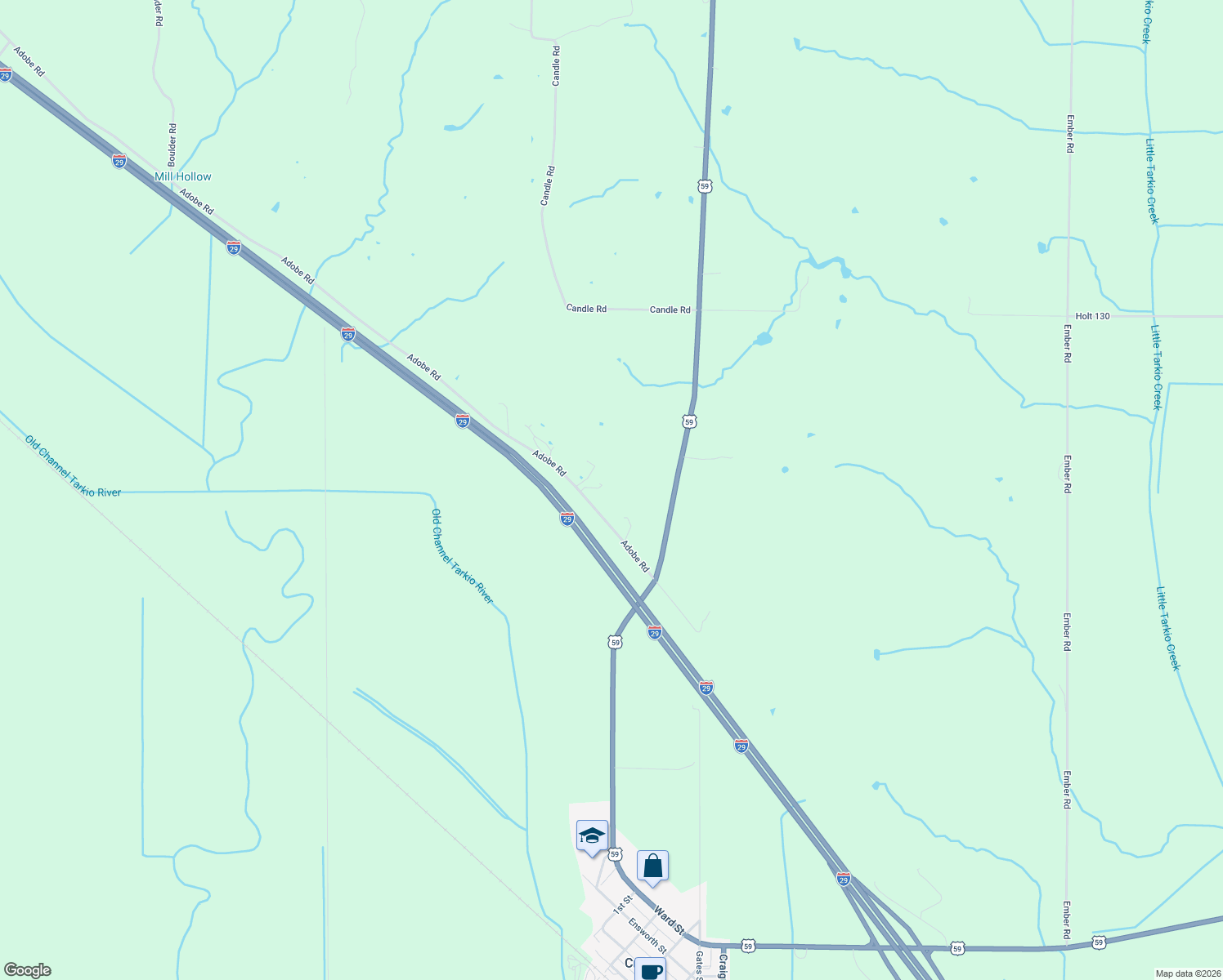 map of restaurants, bars, coffee shops, grocery stores, and more near Adobe Road in Craig