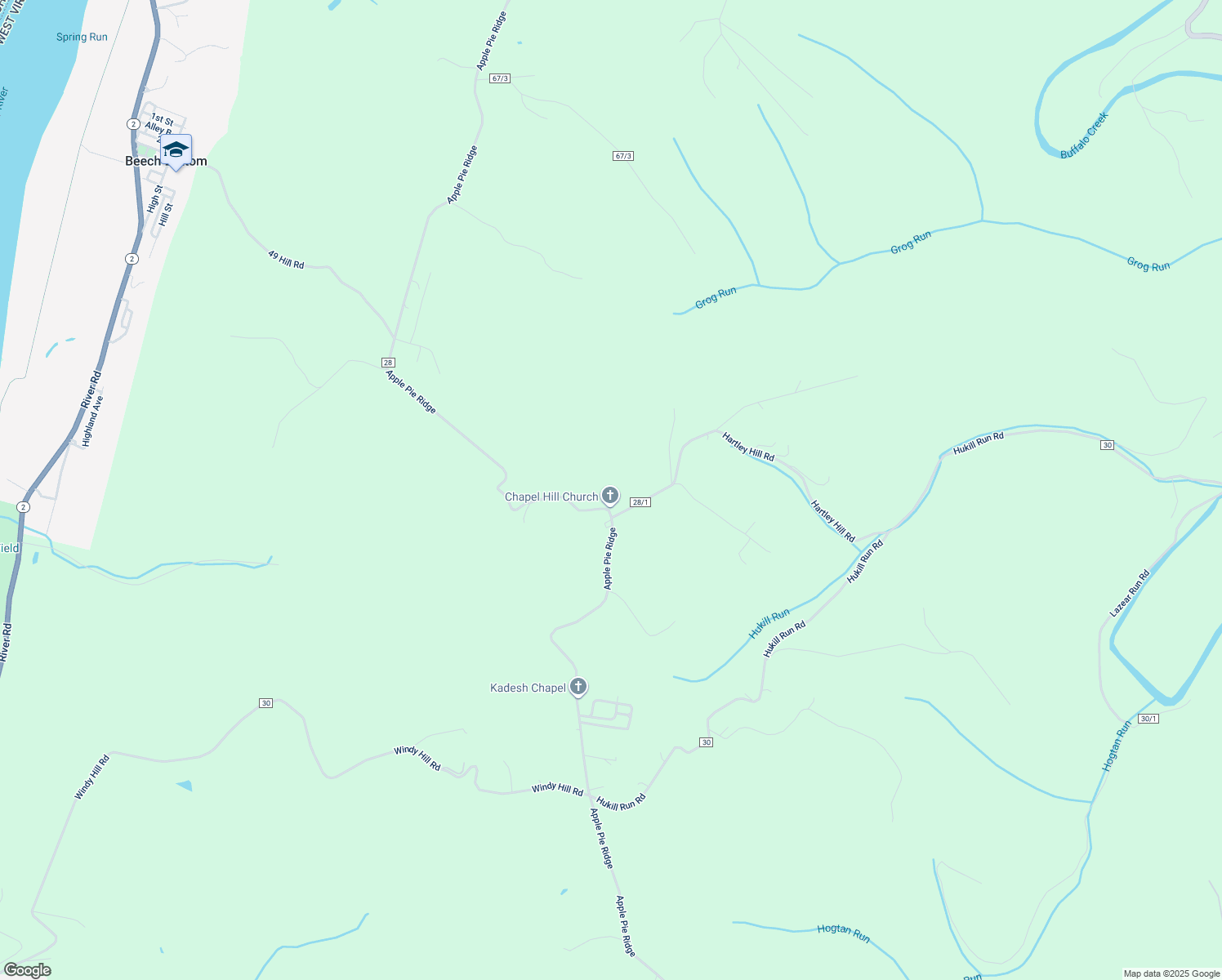 map of restaurants, bars, coffee shops, grocery stores, and more near 2058 Apple Pie Ridge in Wellsburg