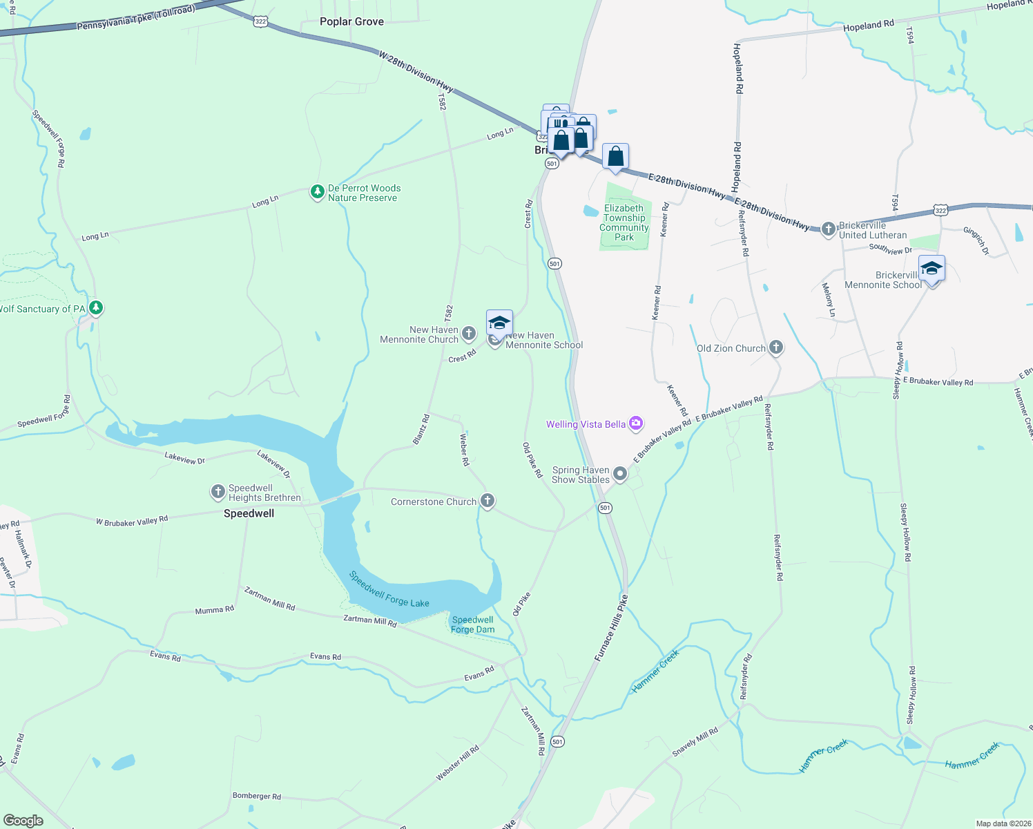 map of restaurants, bars, coffee shops, grocery stores, and more near 1500 Furnace Hills Pike in Lititz