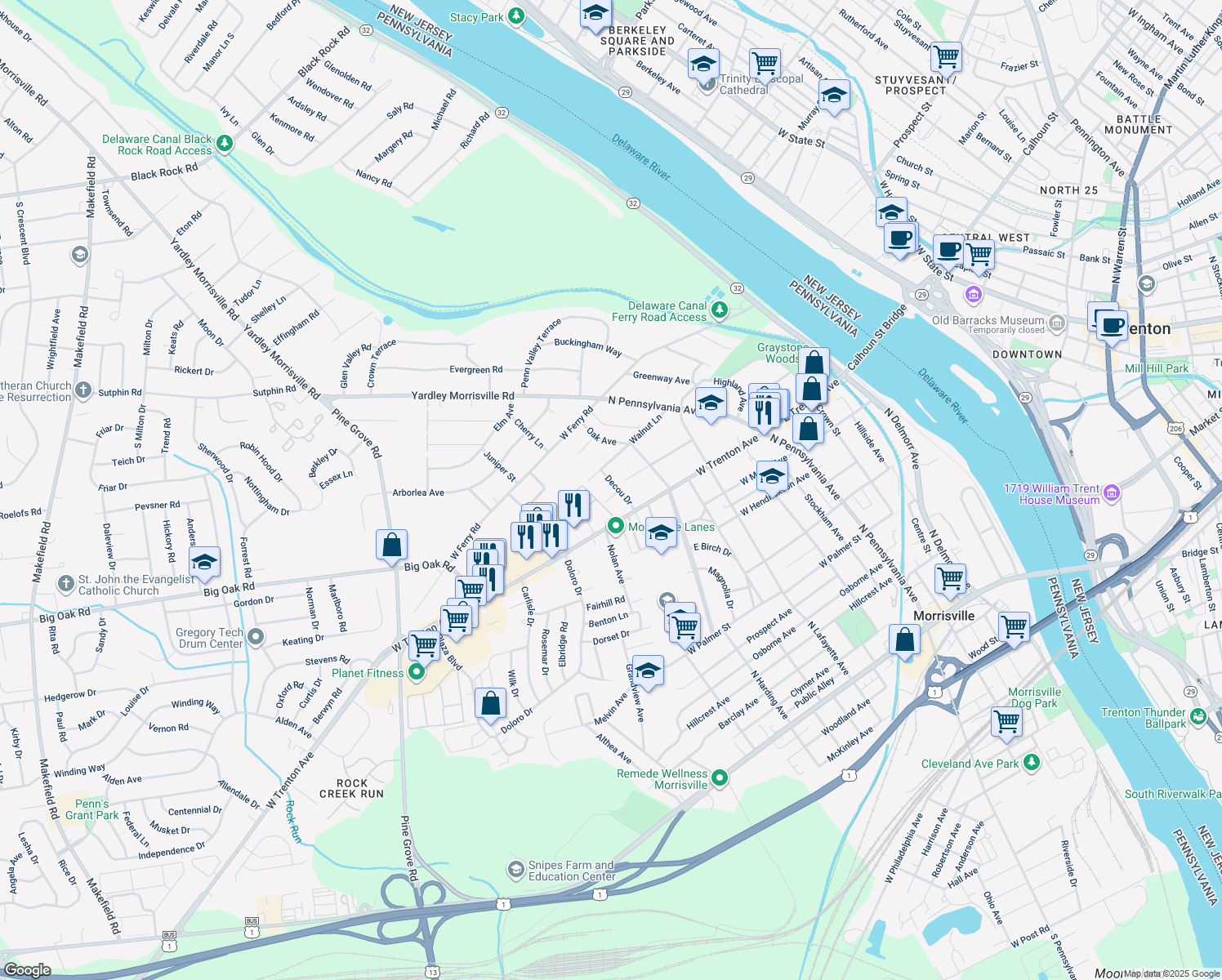 map of restaurants, bars, coffee shops, grocery stores, and more near 10 Decou Drive in Morrisville