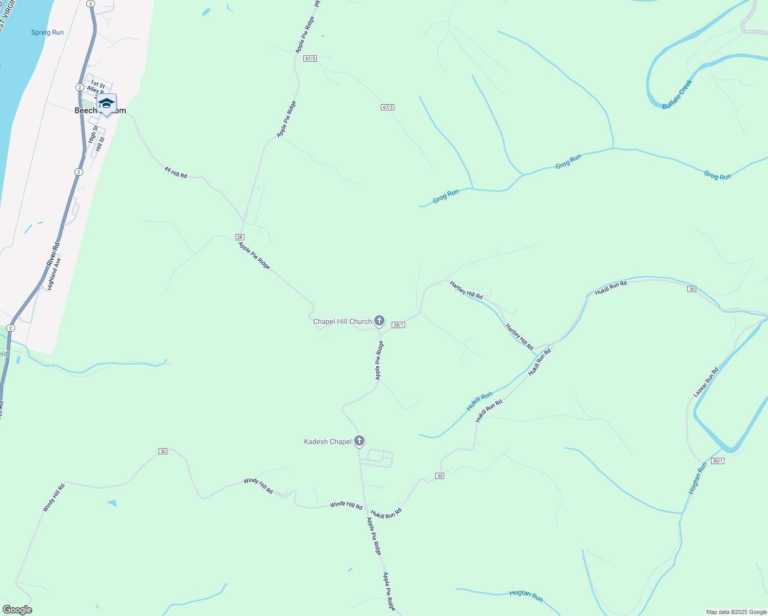 map of restaurants, bars, coffee shops, grocery stores, and more near 2058 Apple Pie Ridge in Wellsburg