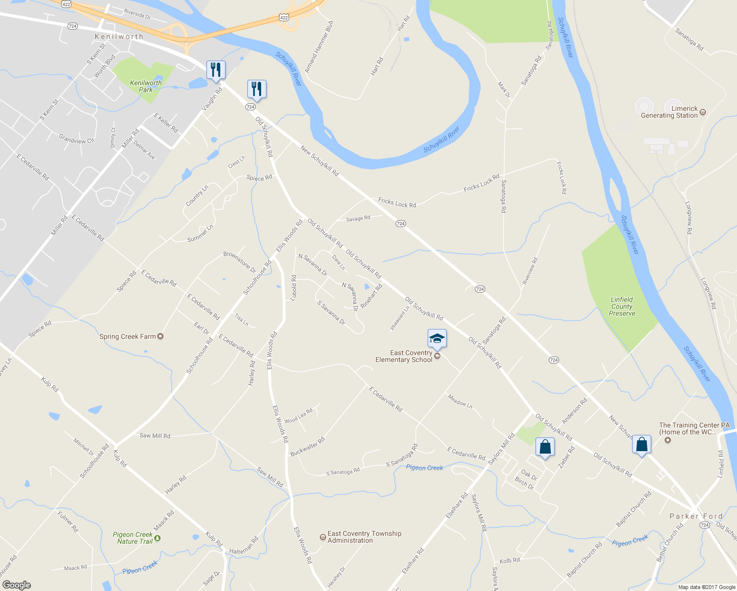 map of restaurants, bars, coffee shops, grocery stores, and more near 23 Rinehart Road in Pottstown