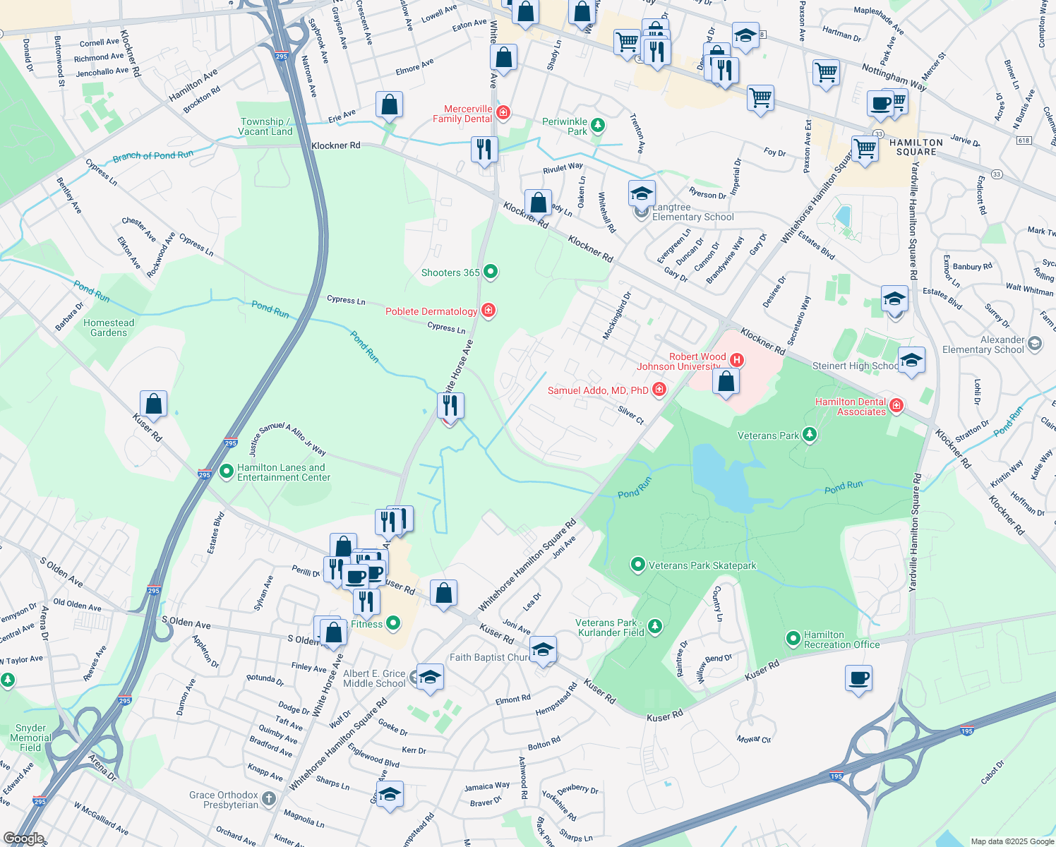 map of restaurants, bars, coffee shops, grocery stores, and more near 76 Chambord Court in Hamilton Township