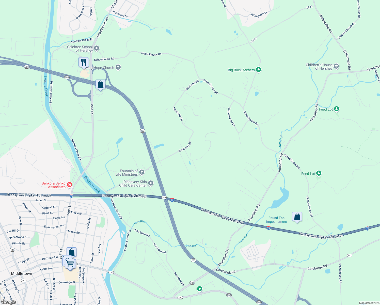 map of restaurants, bars, coffee shops, grocery stores, and more near 975 Cola Road in Middletown