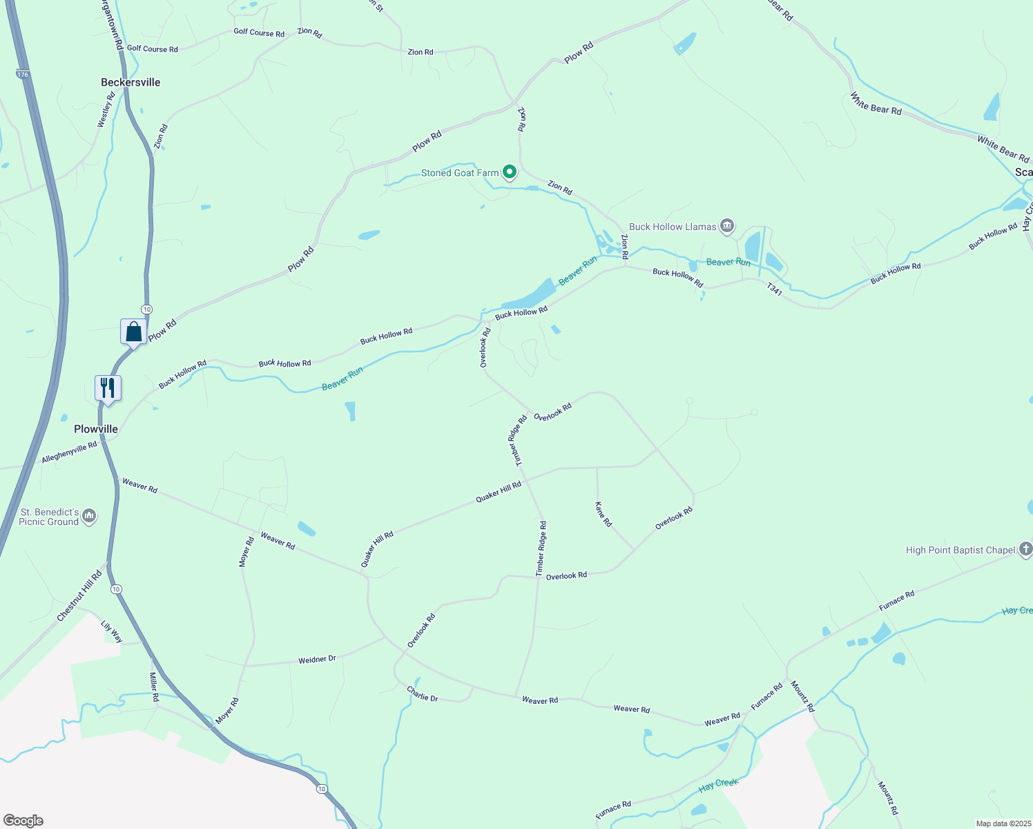 map of restaurants, bars, coffee shops, grocery stores, and more near 261 Overlook Road in Morgantown