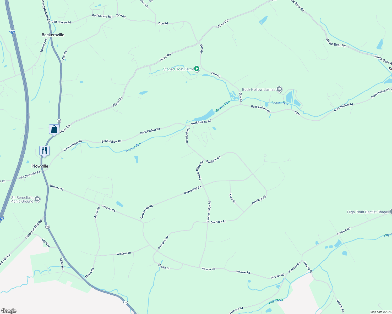 map of restaurants, bars, coffee shops, grocery stores, and more near 261 Overlook Road in Morgantown