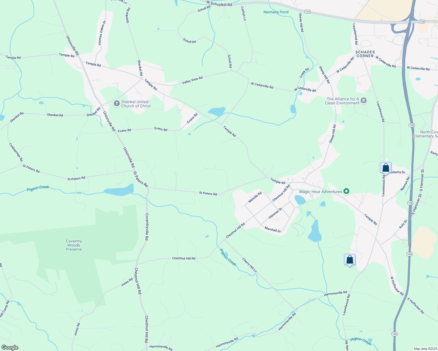 map of restaurants, bars, coffee shops, grocery stores, and more near 1810 Alyssa Lane in Pottstown