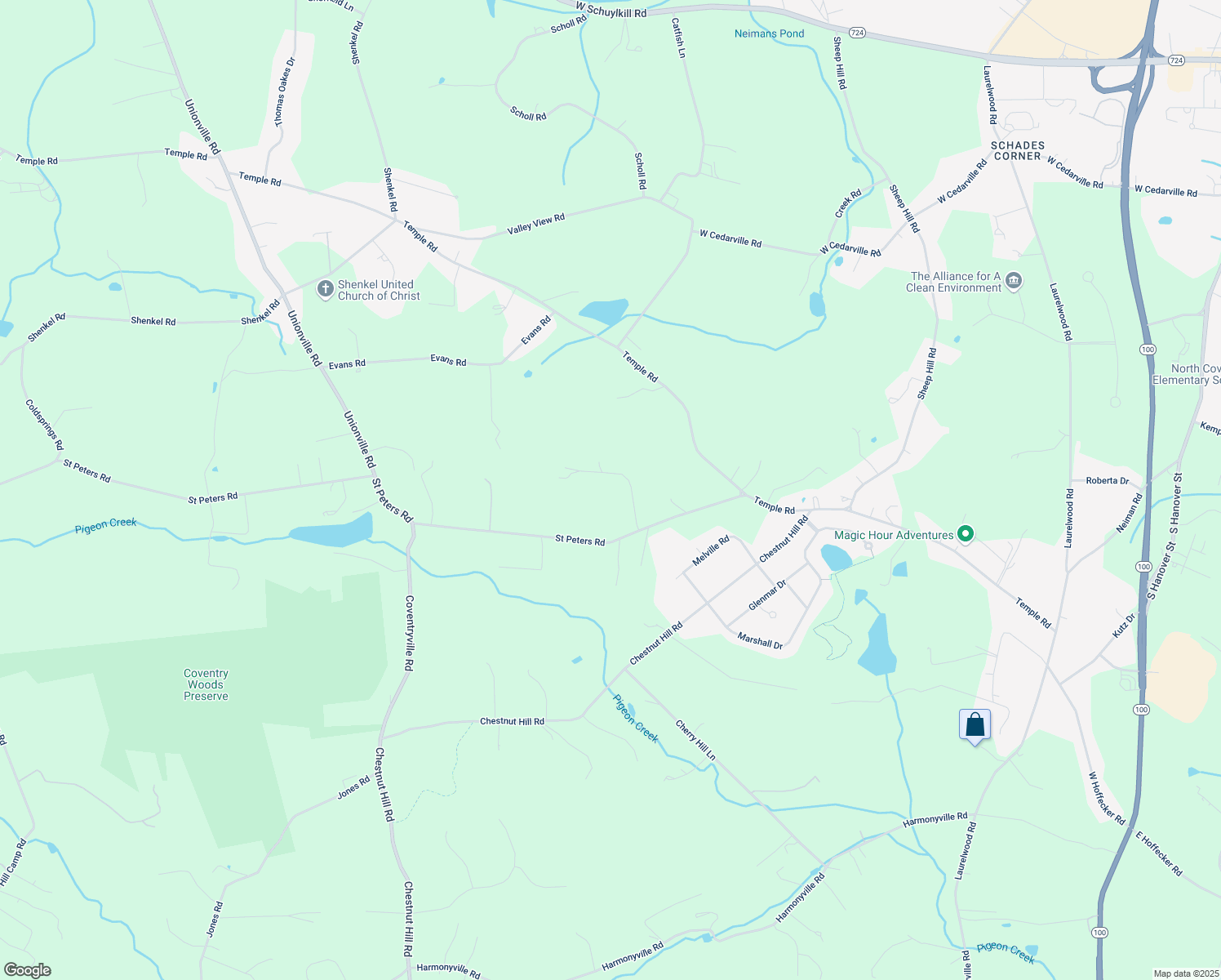 map of restaurants, bars, coffee shops, grocery stores, and more near 1810 Alyssa Lane in Pottstown