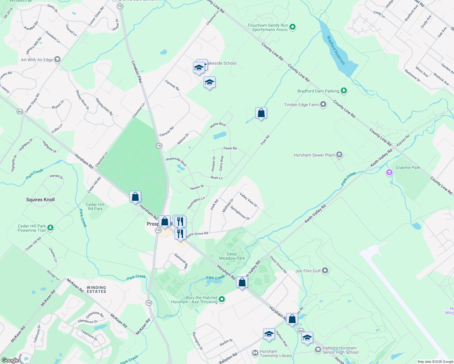 map of restaurants, bars, coffee shops, grocery stores, and more near 200 Park Rd in Ambler