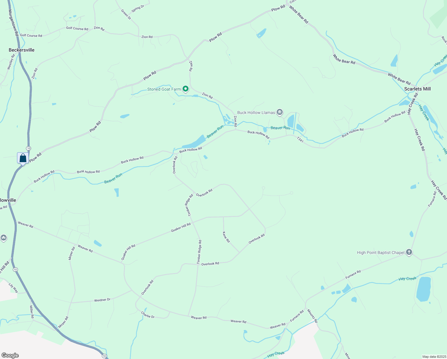 map of restaurants, bars, coffee shops, grocery stores, and more near 226 Overlook Road in Morgantown