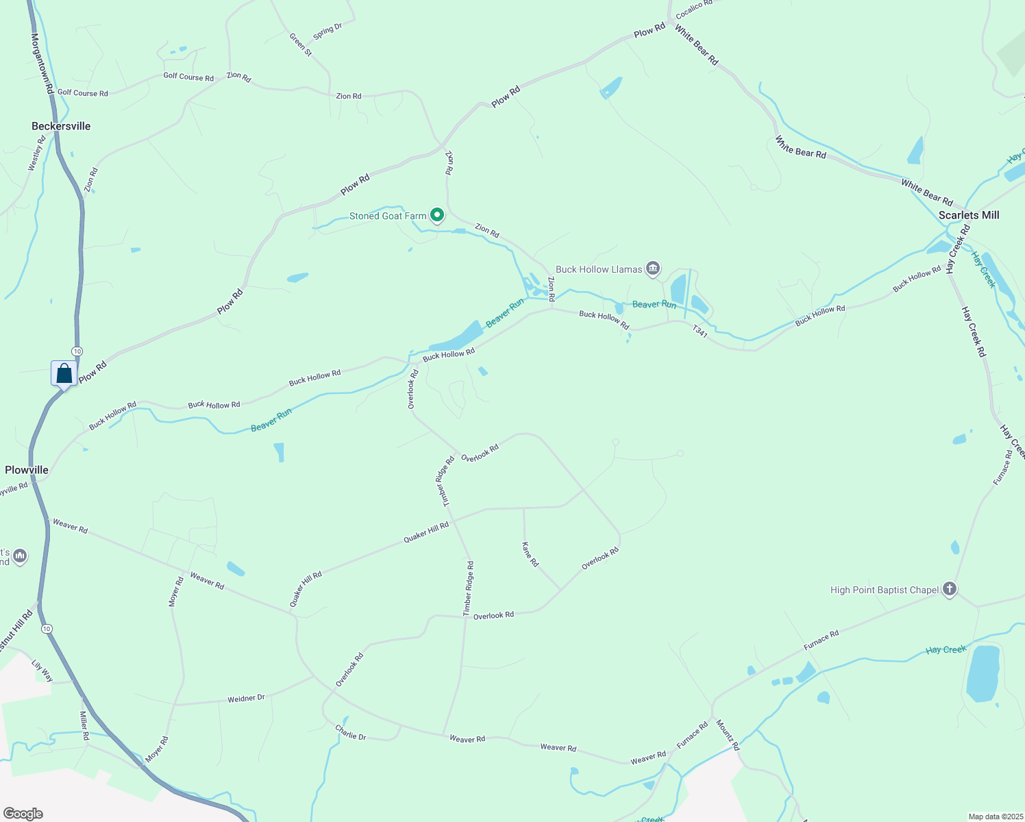 map of restaurants, bars, coffee shops, grocery stores, and more near 226 Overlook Road in Morgantown