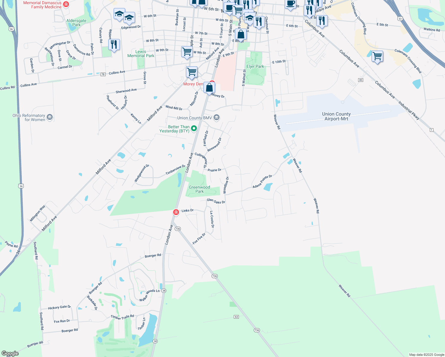 map of restaurants, bars, coffee shops, grocery stores, and more near 270 Longwood Pl in Marysville
