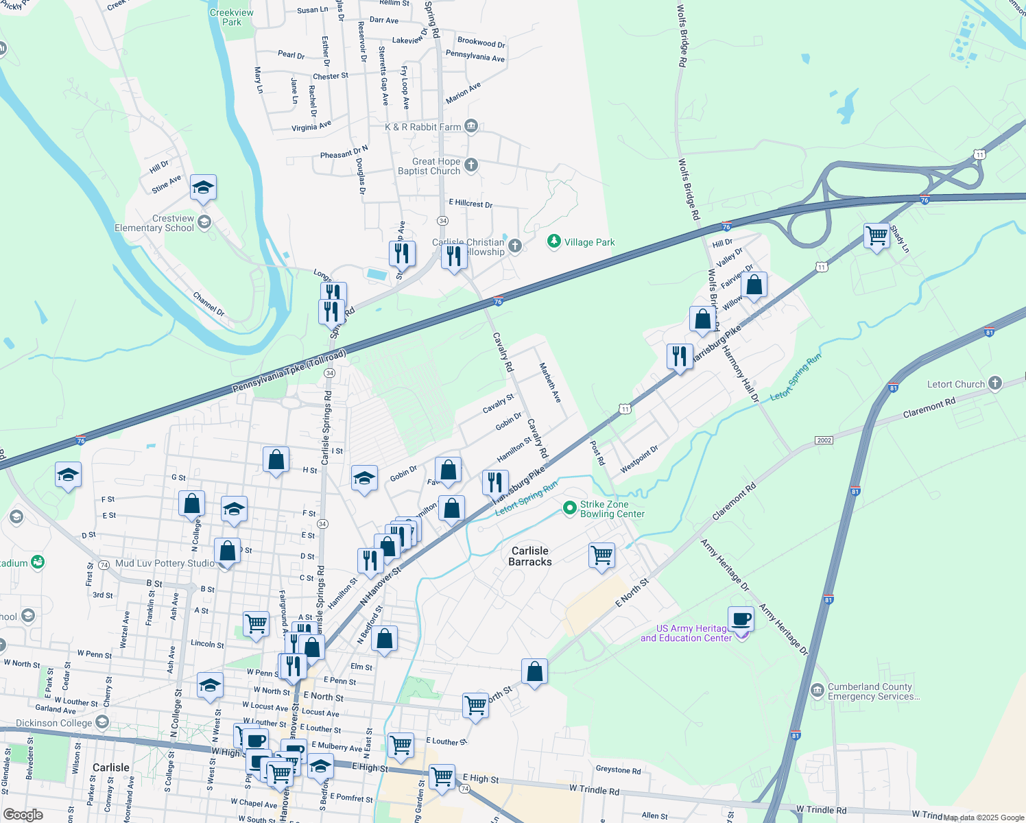 map of restaurants, bars, coffee shops, grocery stores, and more near 934 Gobin Dr in Carlisle