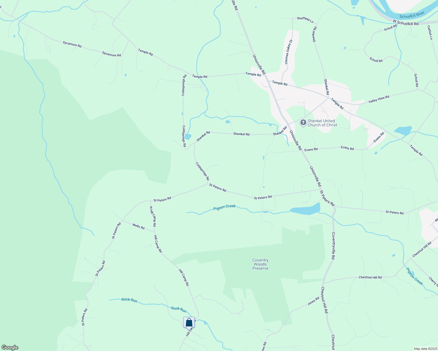 map of restaurants, bars, coffee shops, grocery stores, and more near 2039 Saint Peters Road in Pottstown