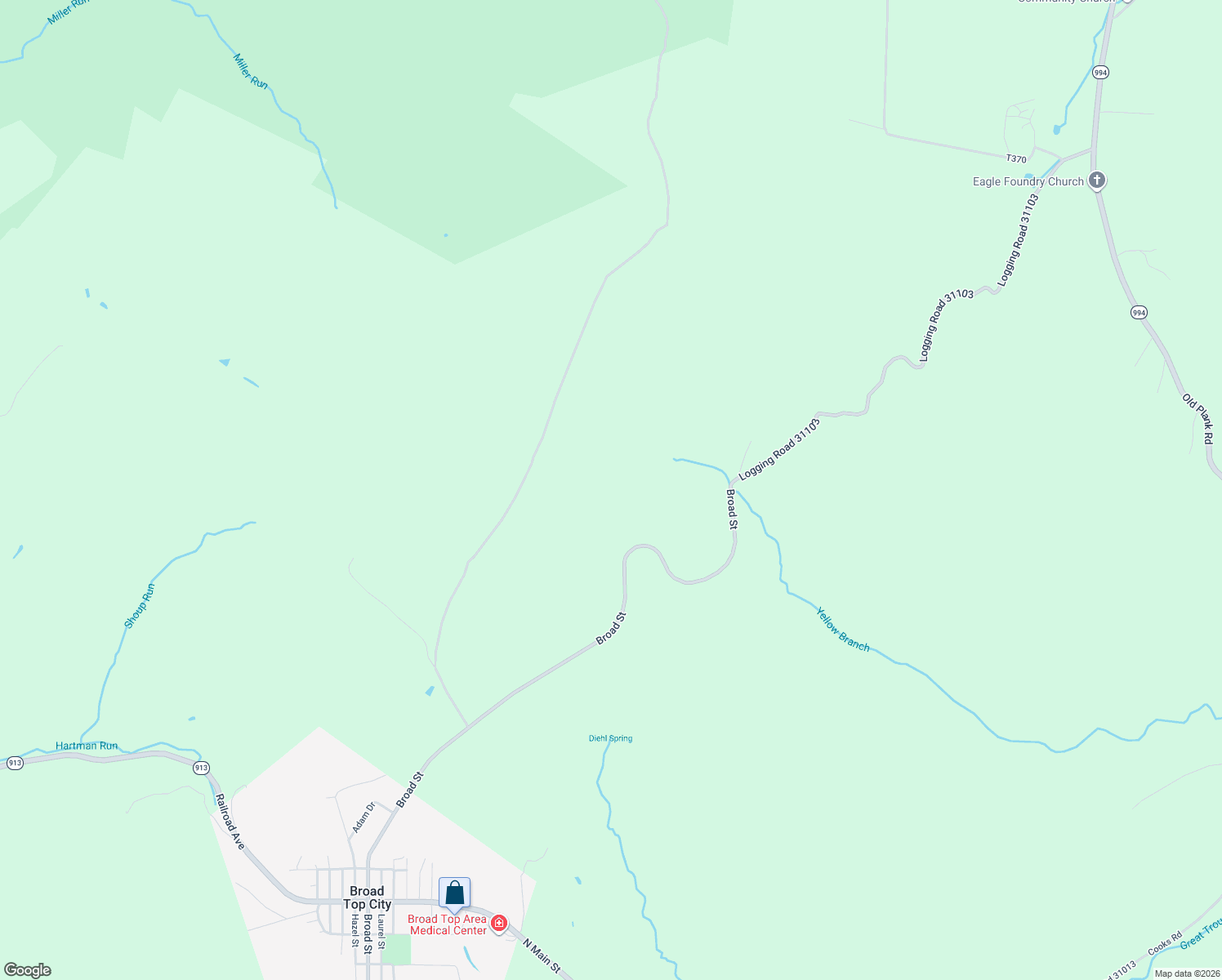 map of restaurants, bars, coffee shops, grocery stores, and more near in Broad Top City