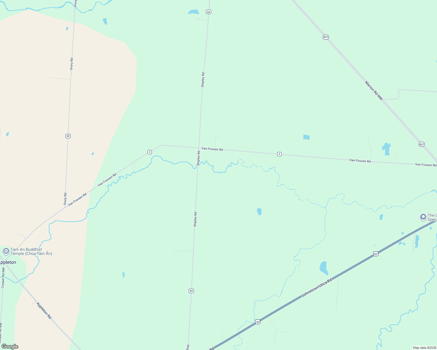 map of restaurants, bars, coffee shops, grocery stores, and more near 11694 Shipley Road in Johnstown