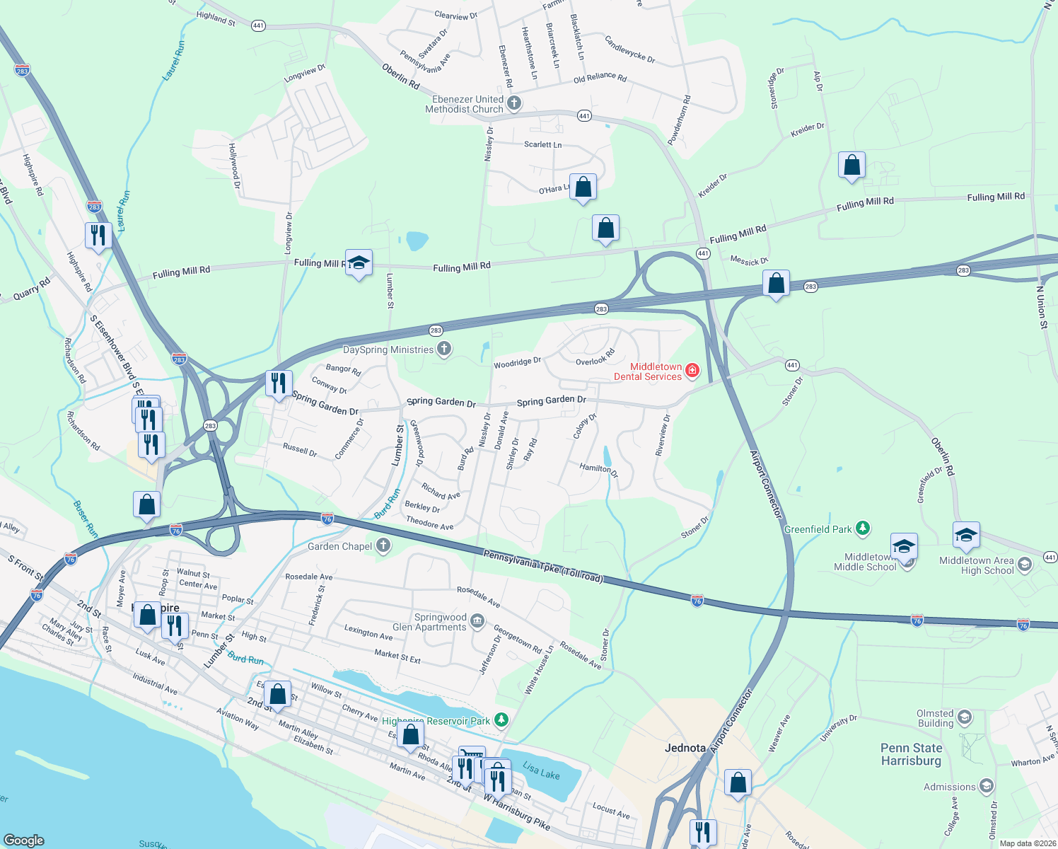 map of restaurants, bars, coffee shops, grocery stores, and more near 16 Faye Rd in Middletown