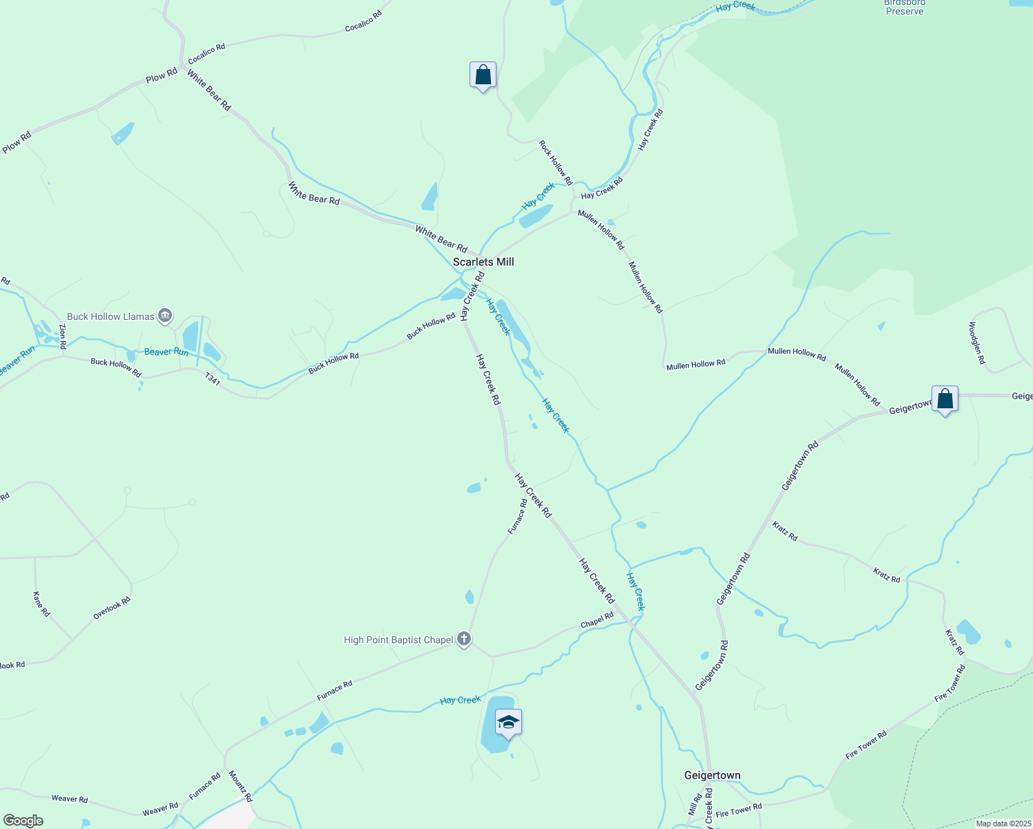 map of restaurants, bars, coffee shops, grocery stores, and more near 2777 Hay Creek Road in Birdsboro